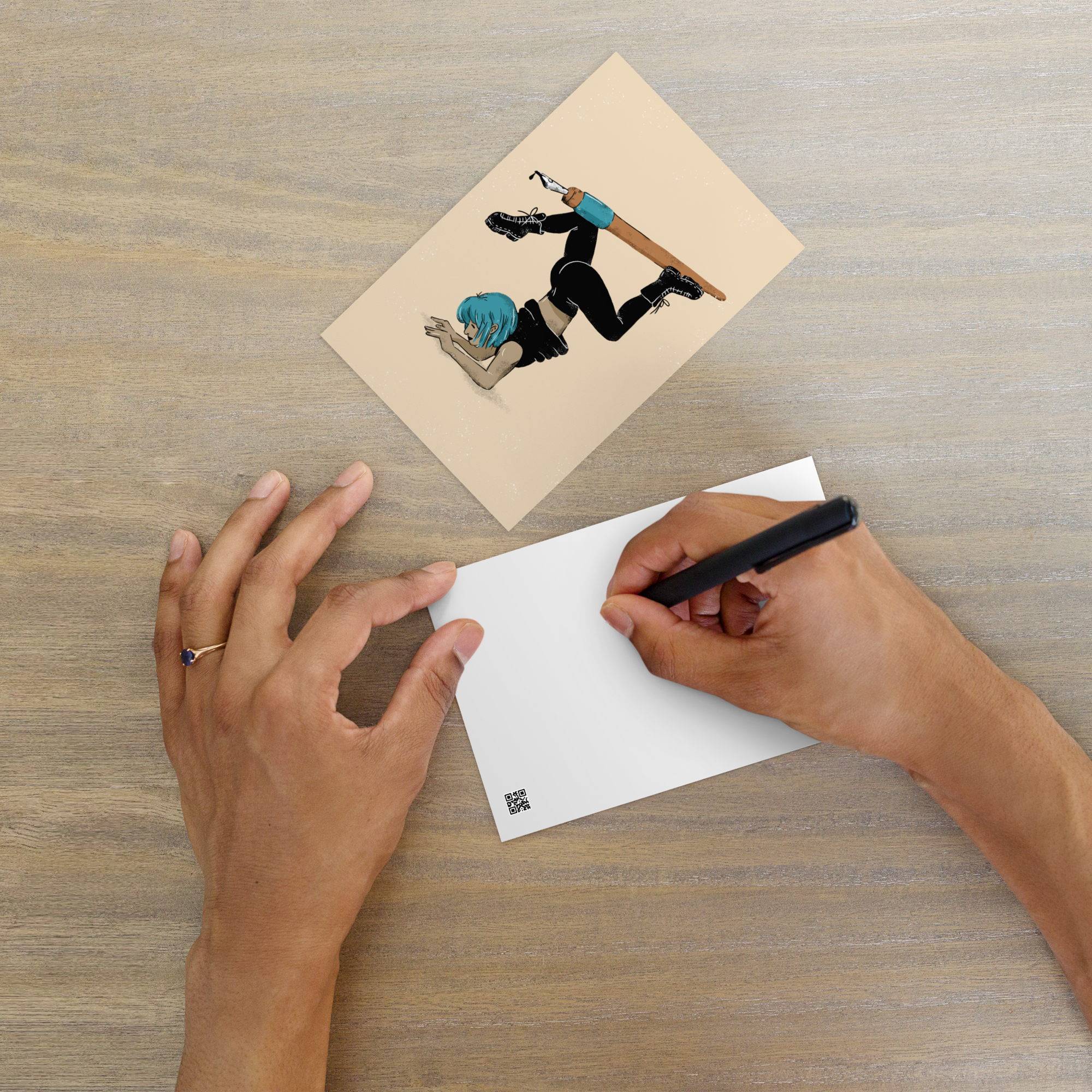 Yoga mit Tuschefeder Postkarte